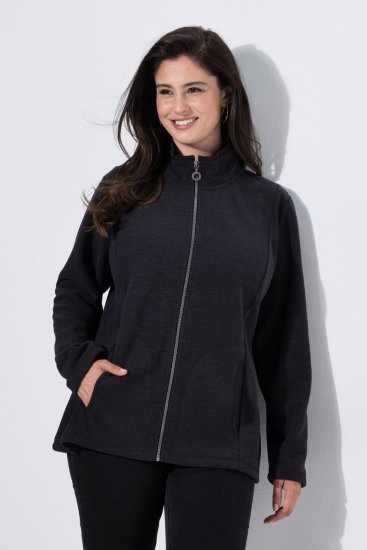 Ulla Popken 853668 Μπουφάν fleece με όρθιο γιακά Μαύρο - Ρούχα φλις - 