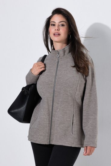 Ulla Popken 853668 Μπουφάν fleece με όρθιο γιακά Γκρι - Ρούχα φλις - 