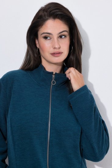 Ulla Popken 853668 Μπουφάν fleece με όρθιο γιακά Πετρόλ - Ρούχα φλις - 