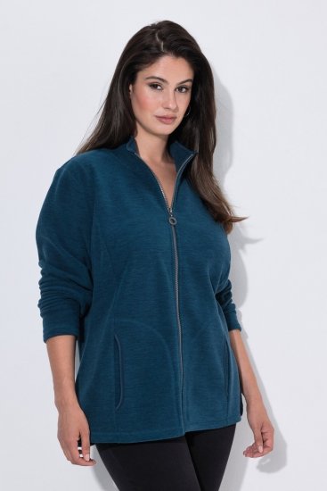 Ulla Popken 853668 Μπουφάν fleece με όρθιο γιακά Πετρόλ - Ρούχα φλις - 