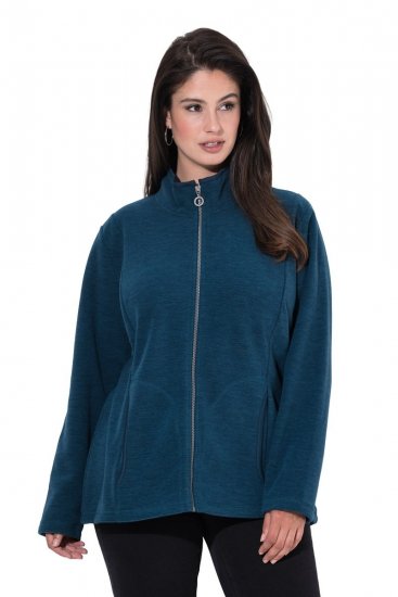 Ulla Popken 853668 Μπουφάν fleece με όρθιο γιακά Πετρόλ - Ρούχα φλις - 