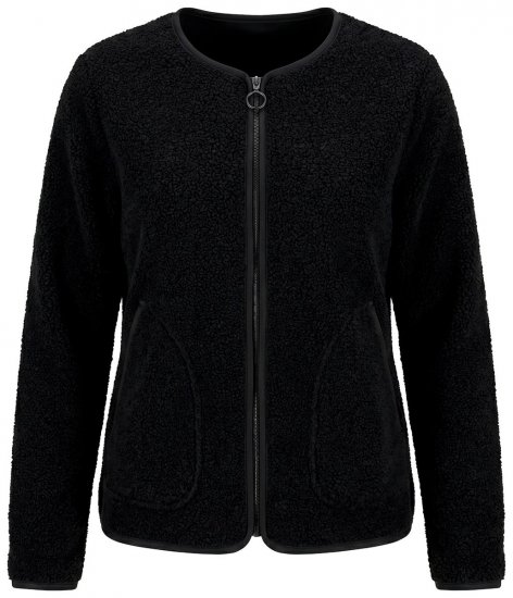 Ulla Popken 853685 Κοντό μπουφάν teddy με τελείωμα όψης δέρματος Μαύρο - Μπουφάν - Γυναικεία μπουφάν μεγάλα μεγέθη