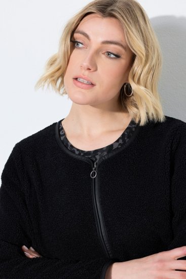 Ulla Popken 853685 Κοντό μπουφάν teddy με τελείωμα όψης δέρματος Μαύρο - Μπουφάν - Γυναικεία μπουφάν μεγάλα μεγέθη