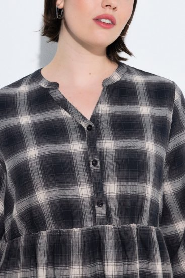Ulla Popken 853728 Καρό φόρεμα με βολάν Μαύρο - Φορέματα - Φορέματα για όλα τα μεγέθη