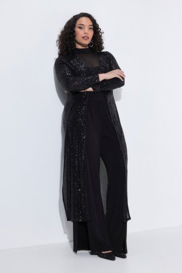 Ulla Popken 853770 Ζακέτα με παγιέτες Μαύρο - Μπουφάν - Γυναικεία μπουφάν μεγάλα μεγέθη