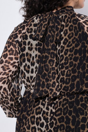 Ulla Popken 853788 Σιφόν φόρεμα με animal print Ανοιχτό καφέ - Μάξι φορέματα - Maxi Φορέματα σε Μεγάλα Μεγέθη