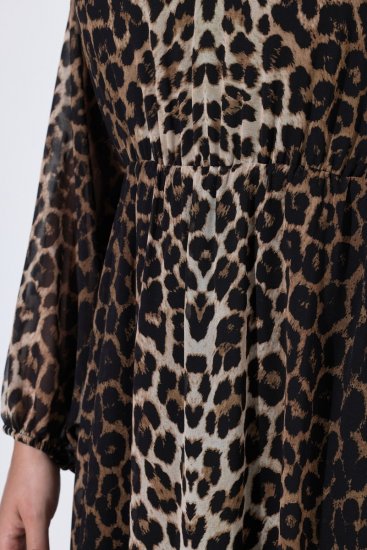 Ulla Popken 853788 Σιφόν φόρεμα με animal print Ανοιχτό καφέ - Μάξι φορέματα - Maxi Φορέματα σε Μεγάλα Μεγέθη