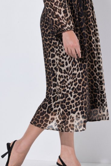 Ulla Popken 853788 Σιφόν φόρεμα με animal print Ανοιχτό καφέ - Μάξι φορέματα - Maxi Φορέματα σε Μεγάλα Μεγέθη