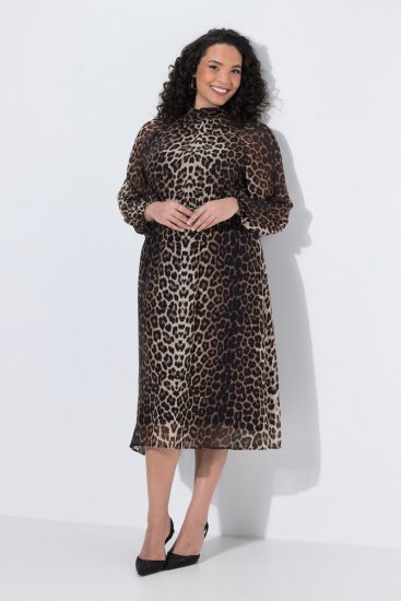 Ulla Popken 853788 Σιφόν φόρεμα με animal print Ανοιχτό καφέ - Μάξι φορέματα - Maxi Φορέματα σε Μεγάλα Μεγέθη