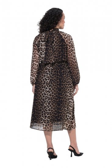 Ulla Popken 853788 Σιφόν φόρεμα με animal print Ανοιχτό καφέ - Μάξι φορέματα - Maxi Φορέματα σε Μεγάλα Μεγέθη