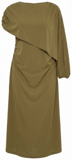 Ulla Popken 854048 Μάξι φόρεμα με μακριά μανίκια Λαδί - Μάξι φορέματα - Maxi Φορέματα σε Μεγάλα Μεγέθη