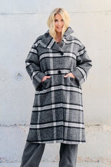 Ulla Popken 855250 Ασύμμετρο μάλλινο παλτό με φαρδύ γιακά Γκρι μελανζέ - Παλτό - Γυναικεία Παλτό σε Μεγάλα Μεγέθη