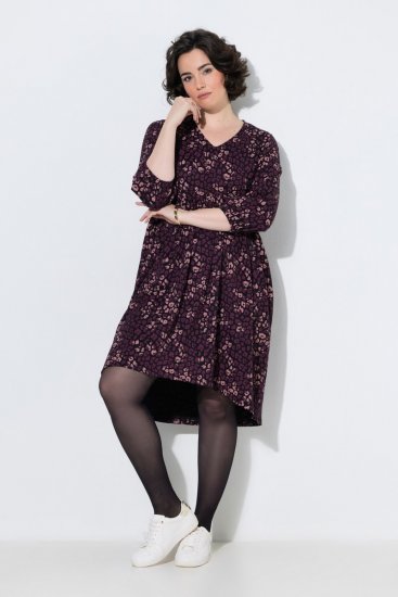 Ulla Popken 855270 Εμπριμέ ζέρσεϊ φόρεμα με V λαιμόκοψη Μαύρο - Φορέματα ζέρσεϊ - 