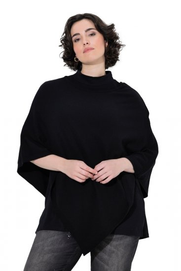 Ulla Popken 855277 Πλεκτό πόντσο με μυτερό τελείωμα και λαιμόκοψη βάρκα Μαύρο - Πόντσο και κάπες - 