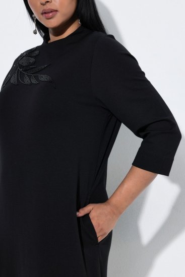 Ulla Popken 855373 Εμπριμέ ζέρσεϊ φόρεμα Μαύρο - Φορέματα ζέρσεϊ - 