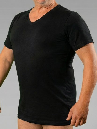 20 Nodi 9001 Short Sleeve V-Neck in Stretch Cotton Black - Μπλουζάκια κάτω από πουκάμισα -