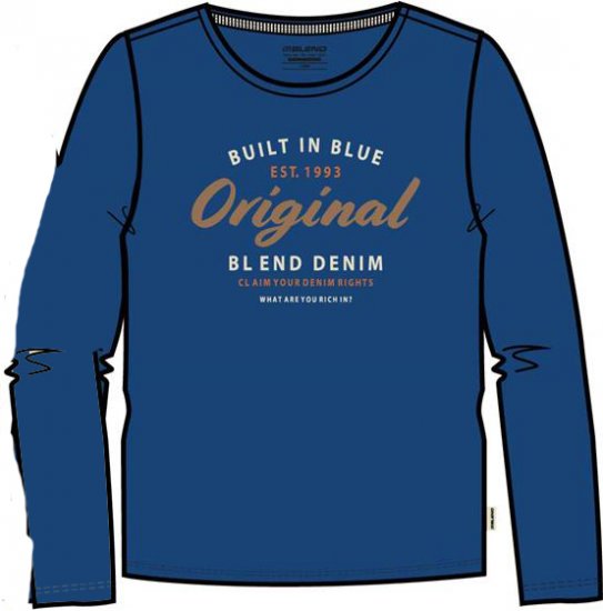 Blend Long Sleeve T-Shirt 4933 True Blue - Μακό μπλουζάκια - Aνδρικά μπλουζεσ μεγάλα μεγέθη