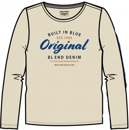 Blend T-Shirt 4933 Cloud Cream - Μακό μπλουζάκια - Aνδρικά μπλουζεσ μεγάλα μεγέθη