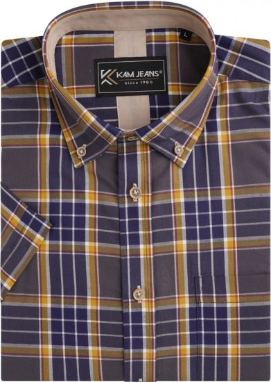 Kam Jeans 6282 Casual SS Check Shirt Navy - Πουκάμισα - Aνδρικά πουκαμισα μεγαλα μεγάλα μεγέθη