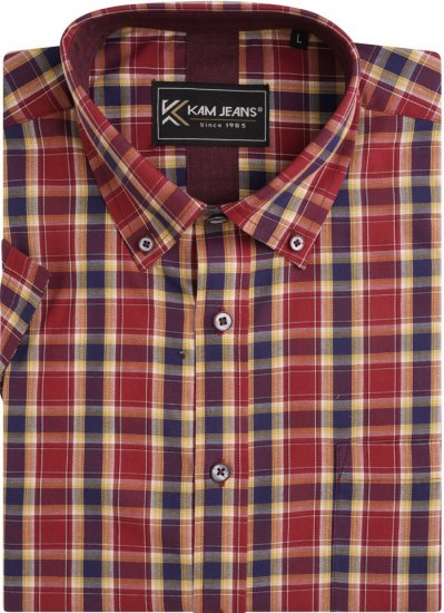 Kam Jeans 6282 Casual SS Check Shirt Wine - Πουκάμισα - Aνδρικά πουκαμισα μεγαλα μεγάλα μεγέθη