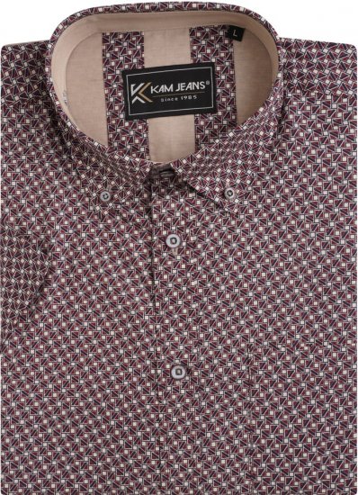 Kam Jeans 6280 All Over Geo Print Shirt Burgundy - Πουκάμισα - Aνδρικά πουκαμισα μεγαλα μεγάλα μεγέθη