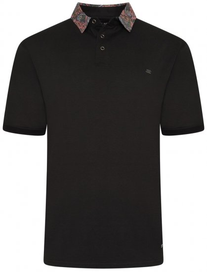 Kam Jeans 5485 Jersey Polo with Floral Collar Black - Πόλο μπλουζάκια - Aνδρικά μπλουζακια πολο μεγάλα μεγέθη