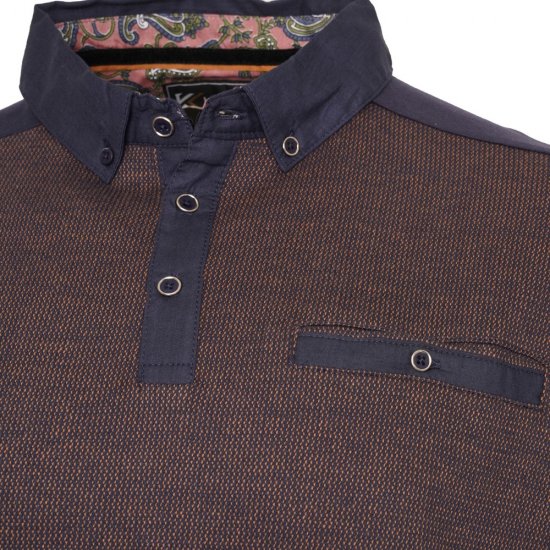 Kam Jeans 5490 Jersey Weave Contrast Polo Navy - Πόλο μπλουζάκια - Aνδρικά μπλουζακια πολο μεγάλα μεγέθη