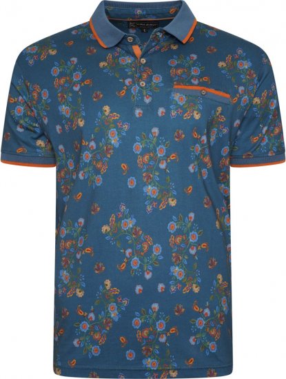 Kam Jeans 5494 Digital Floral Print Polo Blue - Πόλο μπλουζάκια - Aνδρικά μπλουζακια πολο μεγάλα μεγέθη