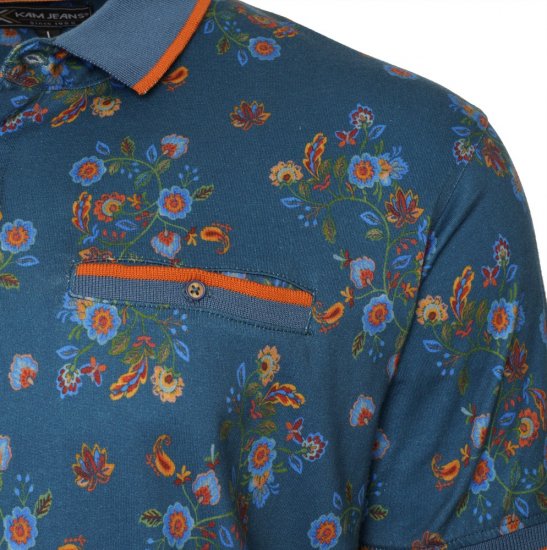 Kam Jeans 5494 Digital Floral Print Polo Blue - Πόλο μπλουζάκια - Aνδρικά μπλουζακια πολο μεγάλα μεγέθη