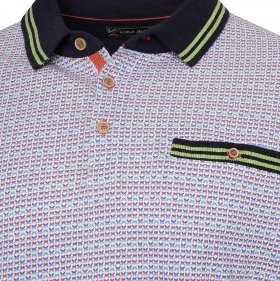 Kam Jeans 5488 Dobby Print Pique Polo Navy - Πόλο μπλουζάκια - Aνδρικά μπλουζακια πολο μεγάλα μεγέθη