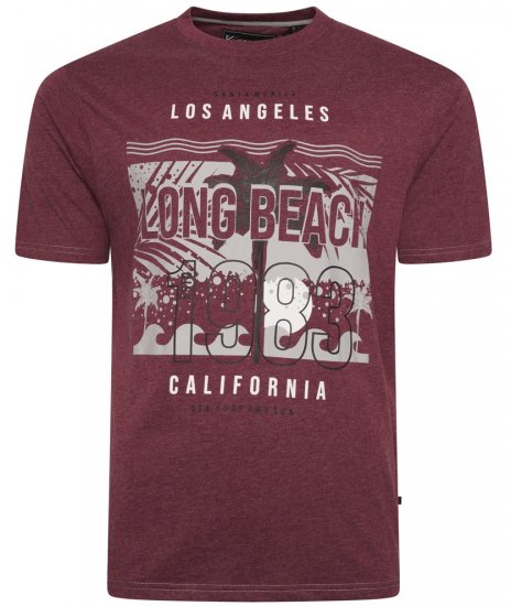Kam Jeans 5729 Long Beach Print T-Shirt Burgundy - Μακό μπλουζάκια - Aνδρικά μπλουζεσ μεγάλα μεγέθη
