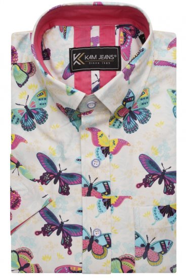 Kam Jeans 6044 Butterfly Digital Short Sleeve Print Shirt Multi-Colored - Πουκάμισα - Aνδρικά πουκαμισα μεγαλα μεγάλα μεγέθη