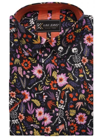 Kam Jeans 6041 Skeleton Digital Print Shirt Navy - Πουκάμισα - Aνδρικά πουκαμισα μεγαλα μεγάλα μεγέθη