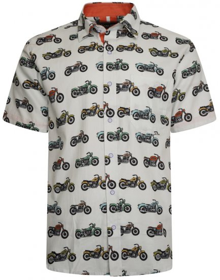 Kam Jeans 6043 Motorbike Digital Print Short Sleeve Shirt Multi-Colored - Πουκάμισα - Aνδρικά πουκαμισα μεγαλα μεγάλα μεγέθη
