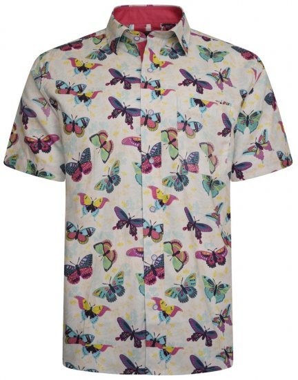 Kam Jeans 6044 Butterfly Digital Short Sleeve Print Shirt Multi-Colored - Πουκάμισα - Aνδρικά πουκαμισα μεγαλα μεγάλα μεγέθη