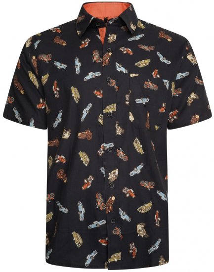 Kam Jeans 6046 Vintage Car Digital Print Shirt Black - Πουκάμισα - Aνδρικά πουκαμισα μεγαλα μεγάλα μεγέθη