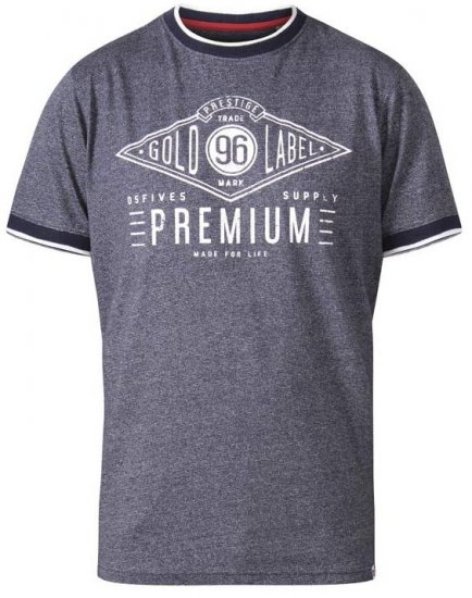 D555 Alister Premium Chest Printed Ringer T-Shirt Navy - Μακό μπλουζάκια - Aνδρικά μπλουζεσ μεγάλα μεγέθη