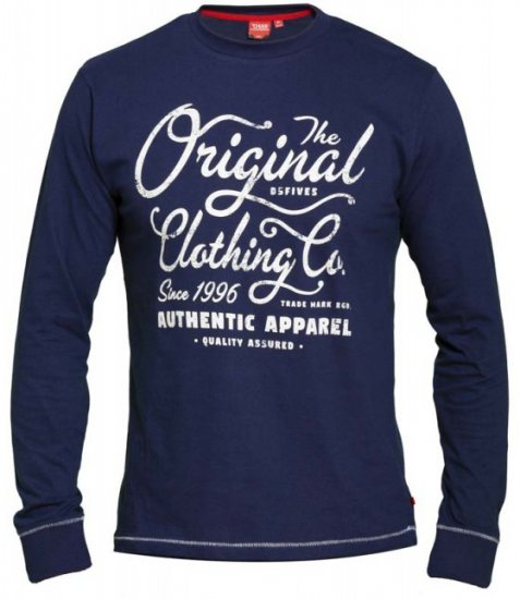 D555 Austin Long Sleeve T-shirt Navy - Μακό μπλουζάκια - Aνδρικά μπλουζεσ μεγάλα μεγέθη