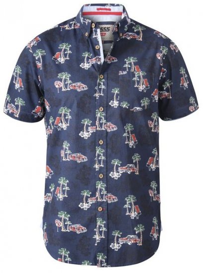 D555 Avenger Classic Car And Palm Tree Short Sleeve Shirt Navy - Πουκάμισα - Aνδρικά πουκαμισα μεγαλα μεγάλα μεγέθη