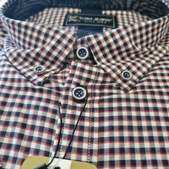Kam Jeans 6302 Casual Gingham Check Shirt Navy - Πουκάμισα - Aνδρικά πουκαμισα μεγαλα μεγάλα μεγέθη