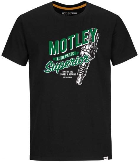 Motley Denim Derry T-shirt Green on Black - Μακό μπλουζάκια - Aνδρικά μπλουζεσ μεγάλα μεγέθη