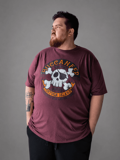 Kam Jeans 5753 Buccaneer Print T-Shirt BURGUNDY MARL - Μακό μπλουζάκια - Aνδρικά μπλουζεσ μεγάλα μεγέθη