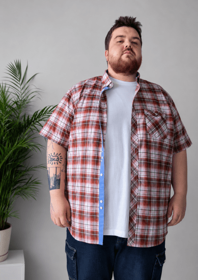 Kam Jeans 6368 Checked Short Sleeve Shirt Red - Πουκάμισα - Aνδρικά πουκαμισα μεγαλα μεγάλα μεγέθη