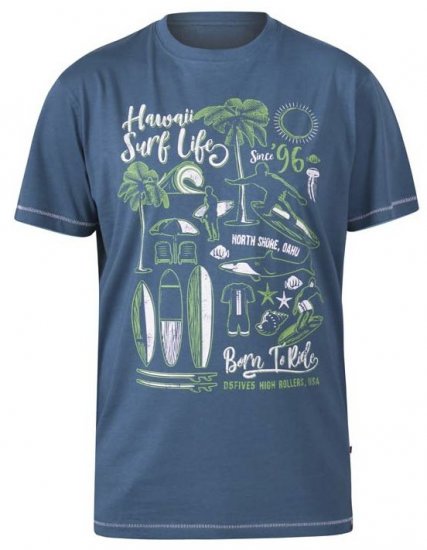 D555 Fernsby Hawaii Surf Crew Neck T-Shirt Teal - Μακό μπλουζάκια - Aνδρικά μπλουζεσ μεγάλα μεγέθη