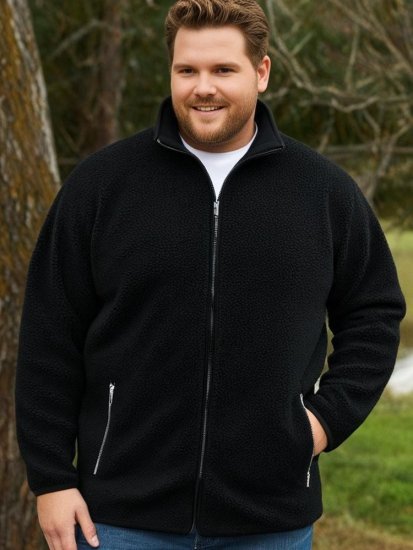 Espionage FL043 Μπουφάν fleece sherpa μαύρο - Μπουφάν - Aνδρικά μπουφαν μεγάλα μεγέθη