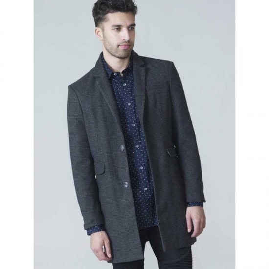 D555 Terry Checked Overcoat Charcoal - Μπουφάν - Aνδρικά μπουφαν μεγάλα μεγέθη