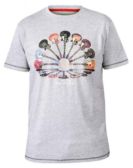 D555 Gillard Guitars Crew Neck Printed T-Shirt Grey - Μακό μπλουζάκια - Aνδρικά μπλουζεσ μεγάλα μεγέθη