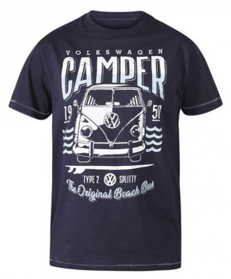 D555 Gorton Official Licensed VW Product Campervan Printed T-Shirt Navy - Μακό μπλουζάκια - Aνδρικά μπλουζεσ μεγάλα μεγέθη
