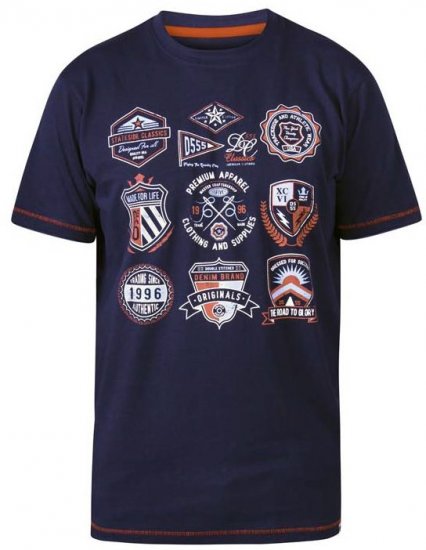 D555 Greenwood Printed Badges Crew Neck T-Shirt Navy - Μακό μπλουζάκια - Aνδρικά μπλουζεσ μεγάλα μεγέθη