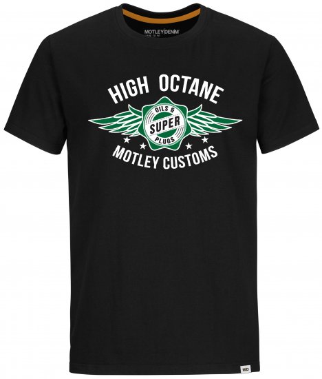 Motley Denim Hereford T-shirt Green on Black - Μακό μπλουζάκια - Aνδρικά μπλουζεσ μεγάλα μεγέθη